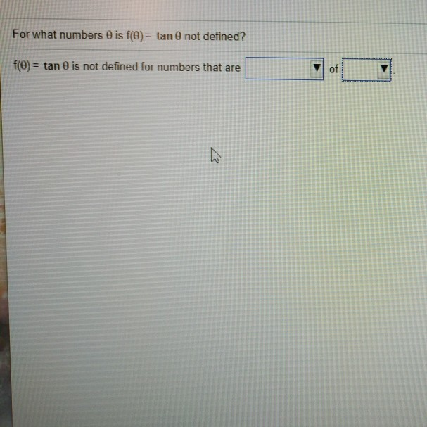 Solved For what numbers 0 is f(0) = tan 0 not defined? f(0)