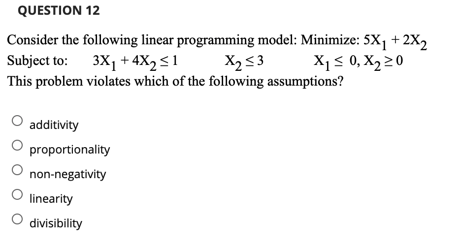 Solved QUESTION 12 Consider the following linear programming | Chegg.com