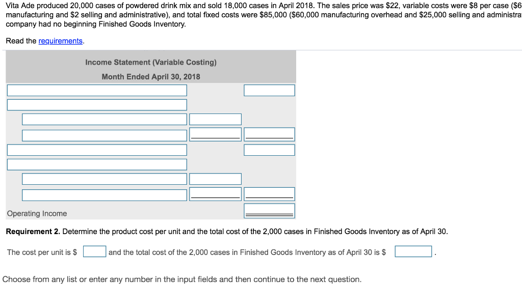 Solved Vita Ade produced 20,000 cases of powdered drink mix