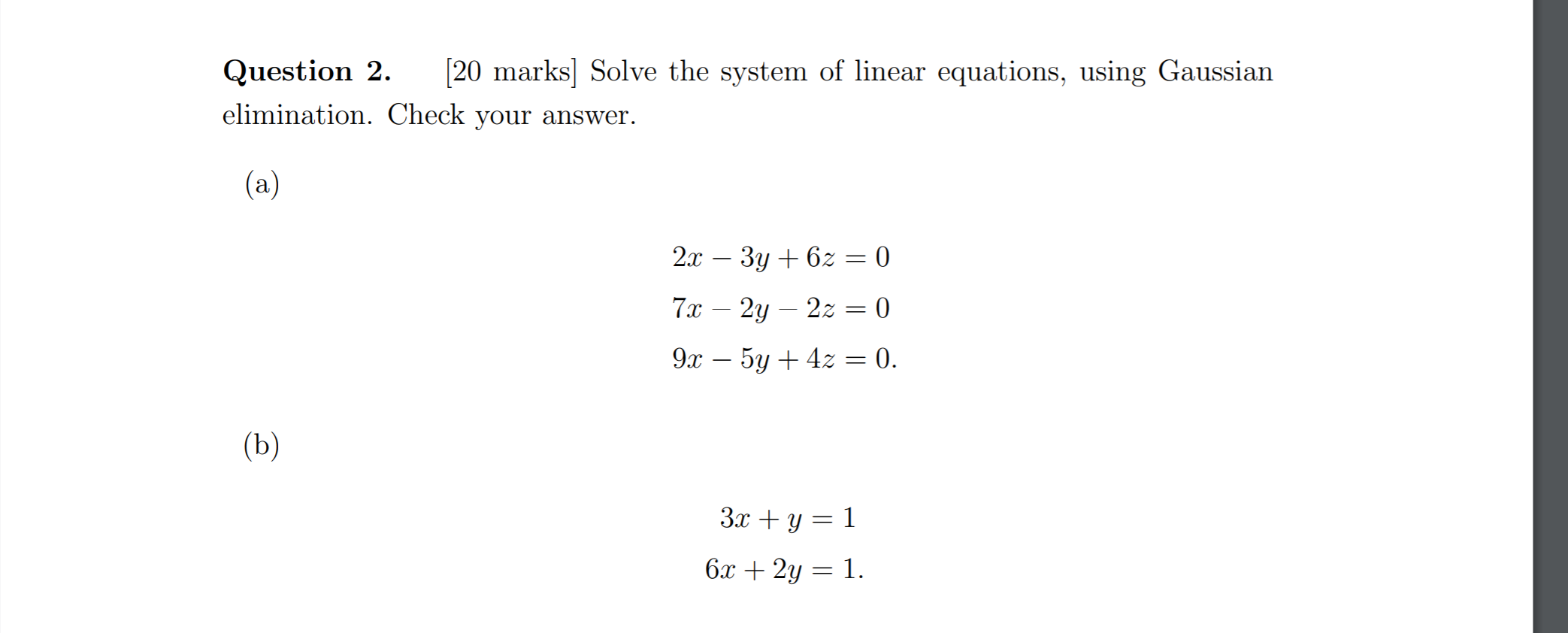 Solved Question 2. [20 Marks] Solve The System Of Linear | Chegg.com