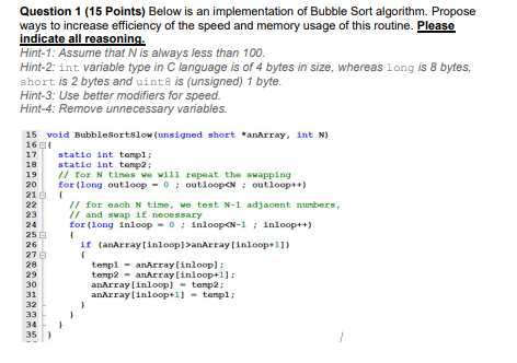 Solved Question 1 (15 Points) Below is an implementation of | Chegg.com