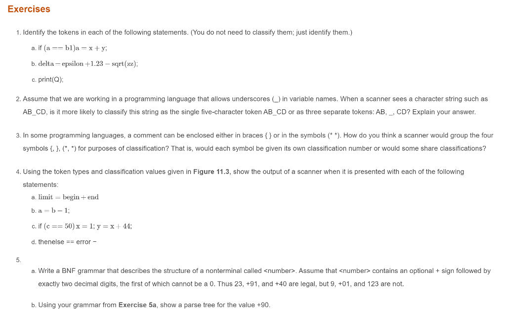 Solved Exercises 1. Identify the tokens in each of the | Chegg.com