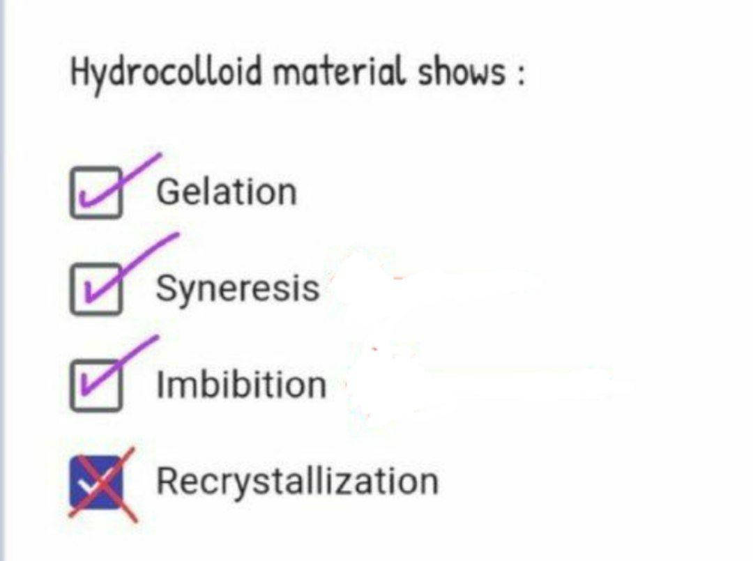 Solved Hydrocolloid material shows Gelation Syneresis