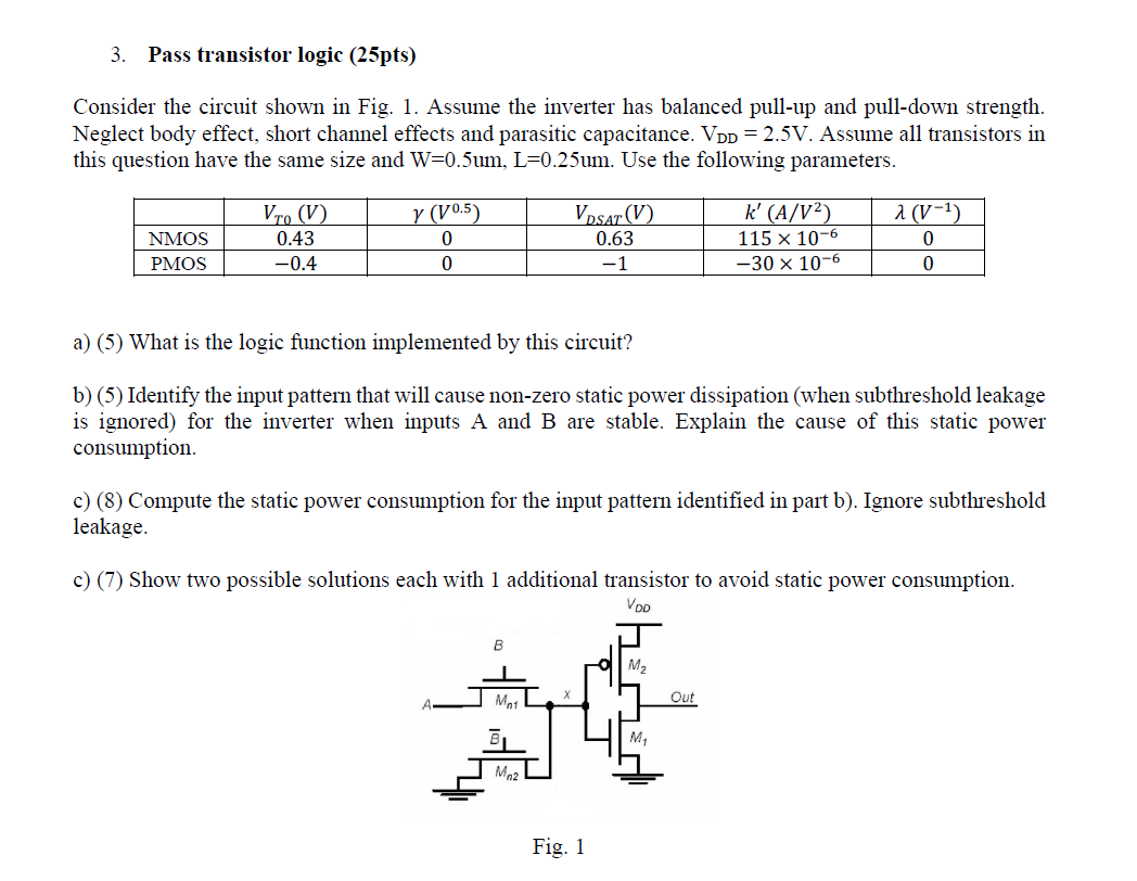3. Pass transistor logic (25pts) Consider the circuit | Chegg.com