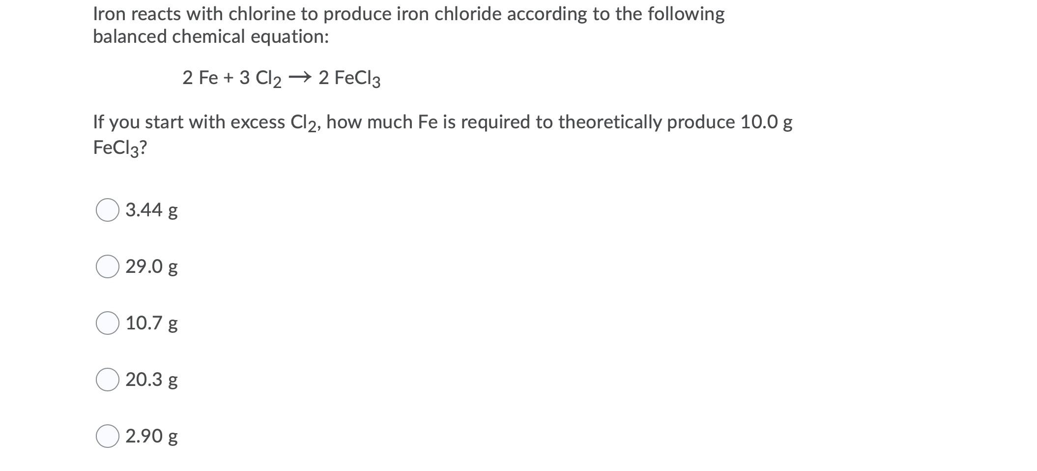 Solved Iron reacts with chlorine to produce iron chloride | Chegg.com