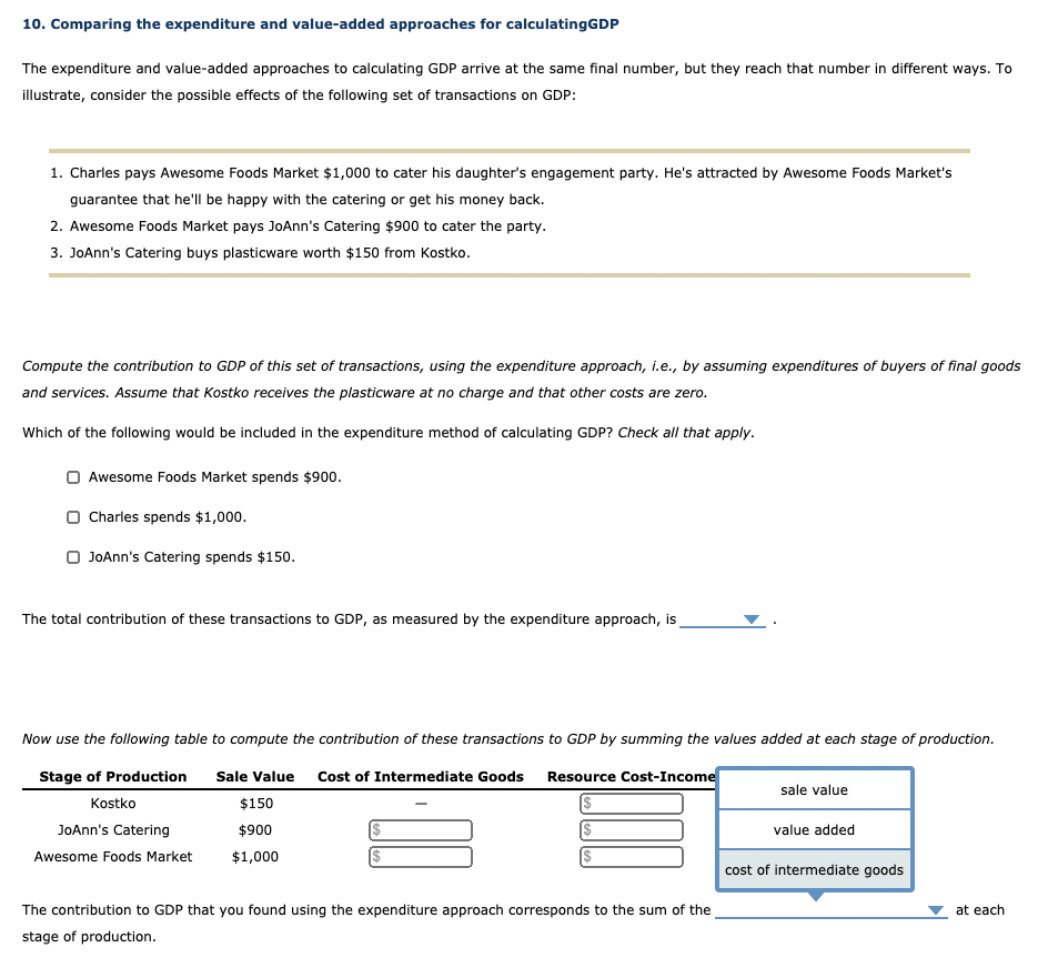 Solved 10. Comparing the expenditure and value-added | Chegg.com