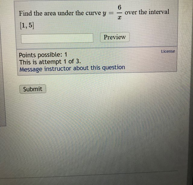 Solved 013 Find the area under the curve y = over the | Chegg.com
