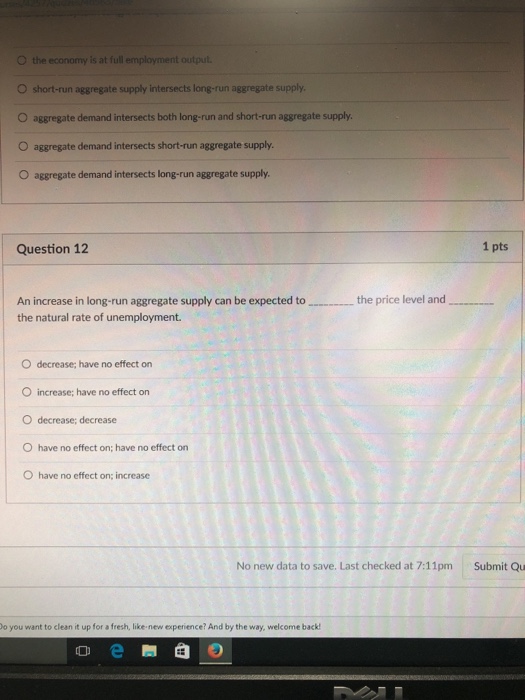 Solved Question 10 1 pts The economy is in short-run | Chegg.com