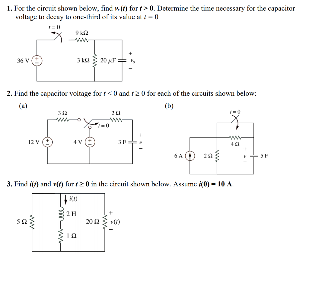 Solved 1. For the circuit shown below, find v. (t) for t > | Chegg.com