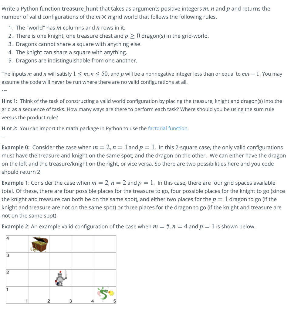 Solved Write a Python function treasure_hunt that takes as | Chegg.com