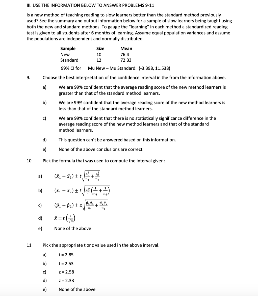 Solved Iii. Use The Information Below To Answer Problems 