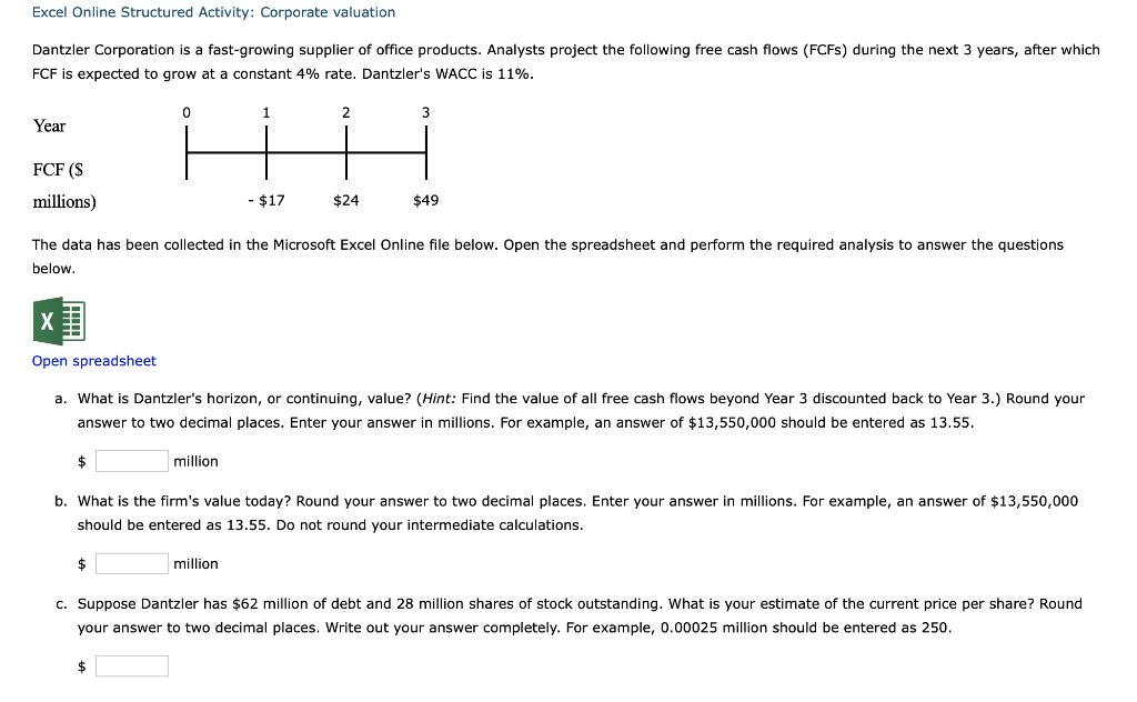 Solved Excel Online Structured Activity: Constant growth = | Chegg.com