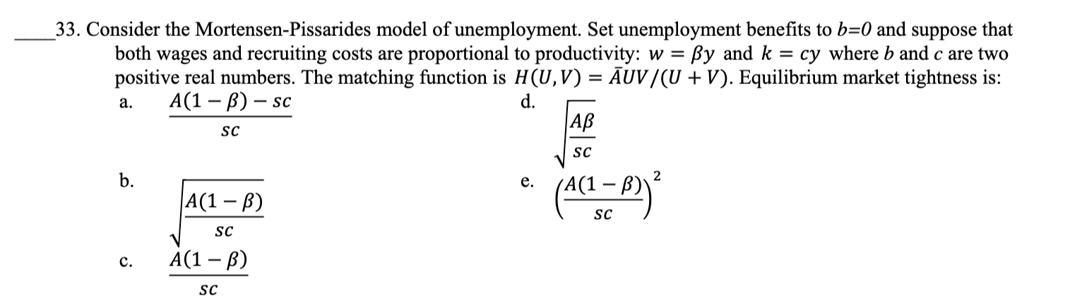_33. Consider the Mortensen-Pissarides model of | Chegg.com