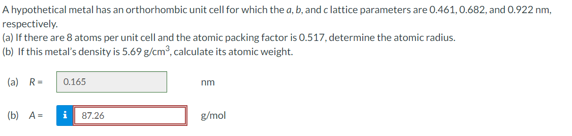 Solved A hypothetical metal has an orthorhombic unit cell | Chegg.com