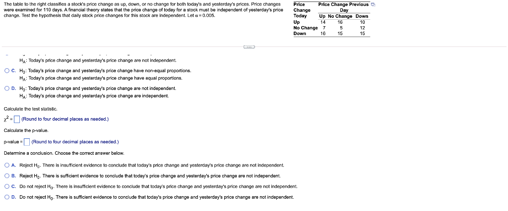 Solved The table to the right classifies a stock s price Chegg