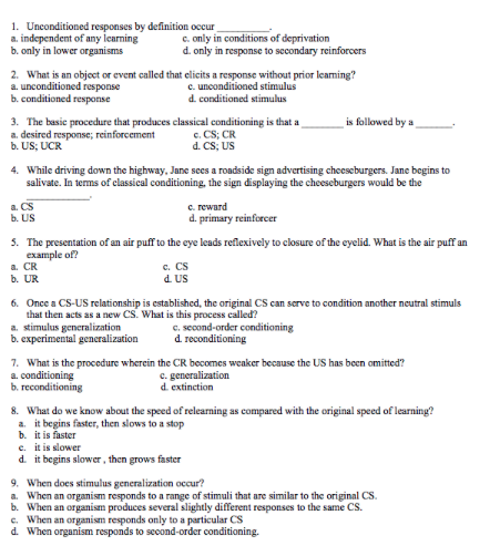 Solved 1. Unconditioned responses by definition occur a. | Chegg.com