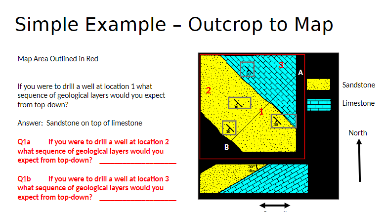 Solved Simple Example - Outcrop to Map Map Area Outlined in | Chegg.com