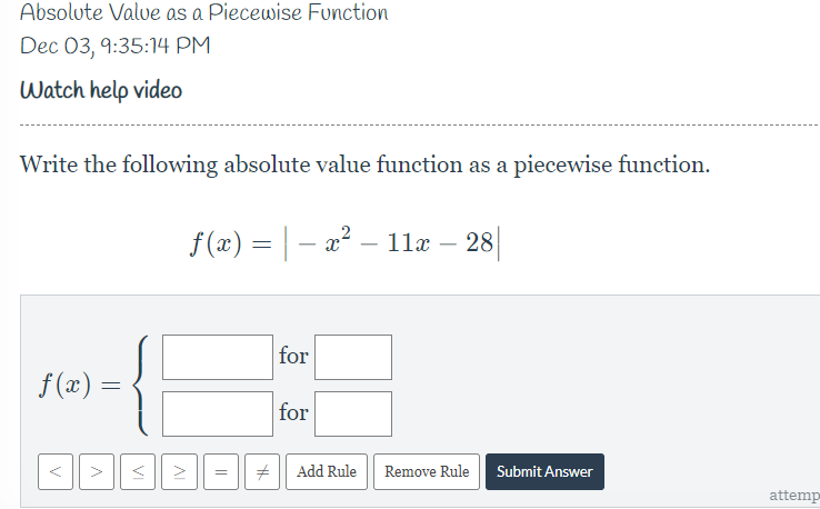 Solved Absolute Value as a Piecewise Function Dec 03, | Chegg.com
