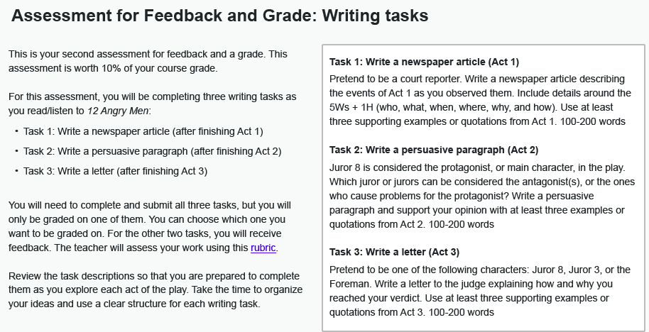 Assessment For Feedback And Grade Writing Tasks This Chegg Com