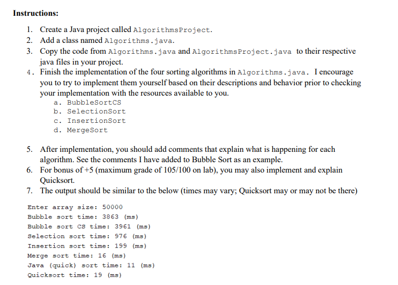 istructions: 1. Create a Java project called | Chegg.com