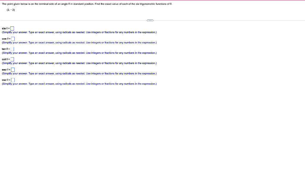 Solved The pcint given below is on the terminal side of an | Chegg.com