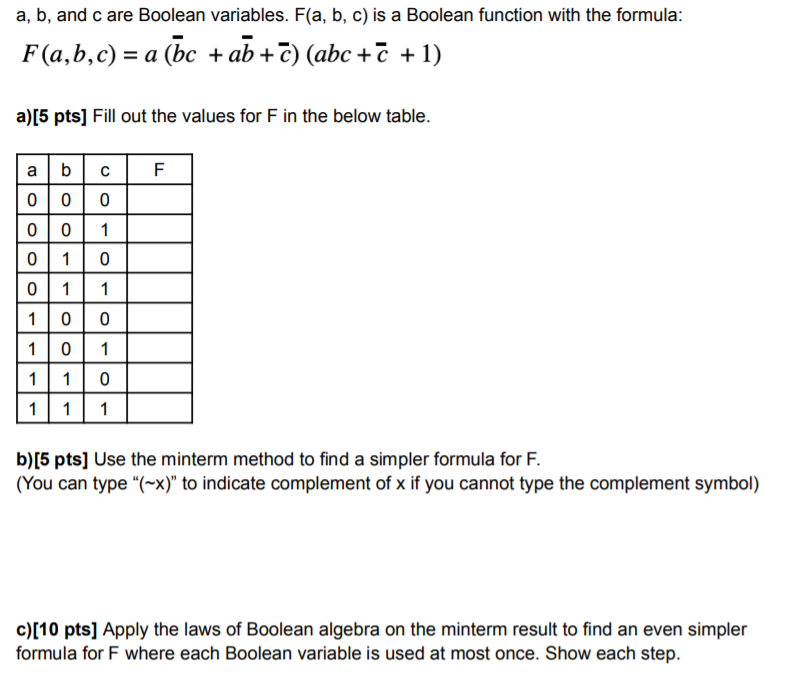 Solved A, B, And C Are Boolean Variables. F(a, B, C) Is A | Chegg.com