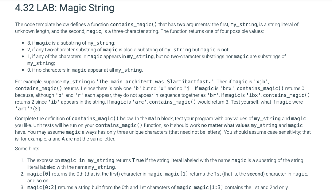 Solved 4.32 LAB: Magic String The code template below | Chegg.com