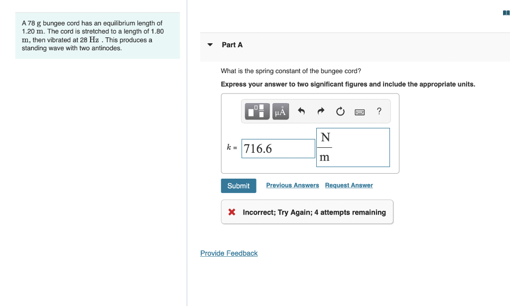 Solved A 78 g bungee cord has an equilibrium length of 1.20