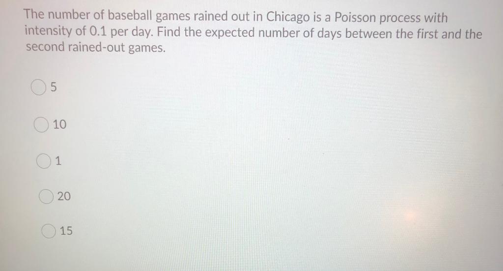 Solved The number of baseball games rained out in Chicago is