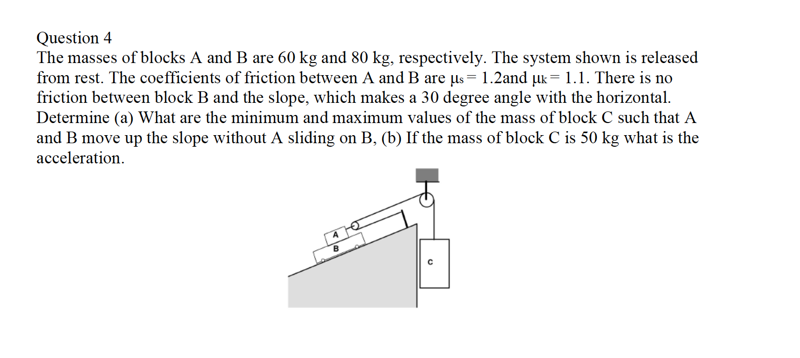 Solved Question 4 The Masses Of Blocks A And B Are 60 Kg And | Chegg.com