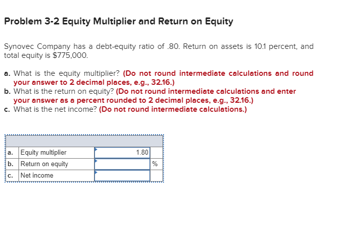 Solved Problem 3-2 Equity Multiplier And Return On Equity | Chegg.com