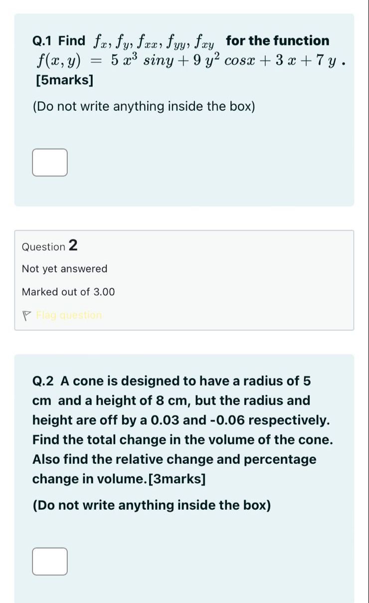 Solved Q 1 Find Fx Fy Fxx Fyy Fxy For The Function