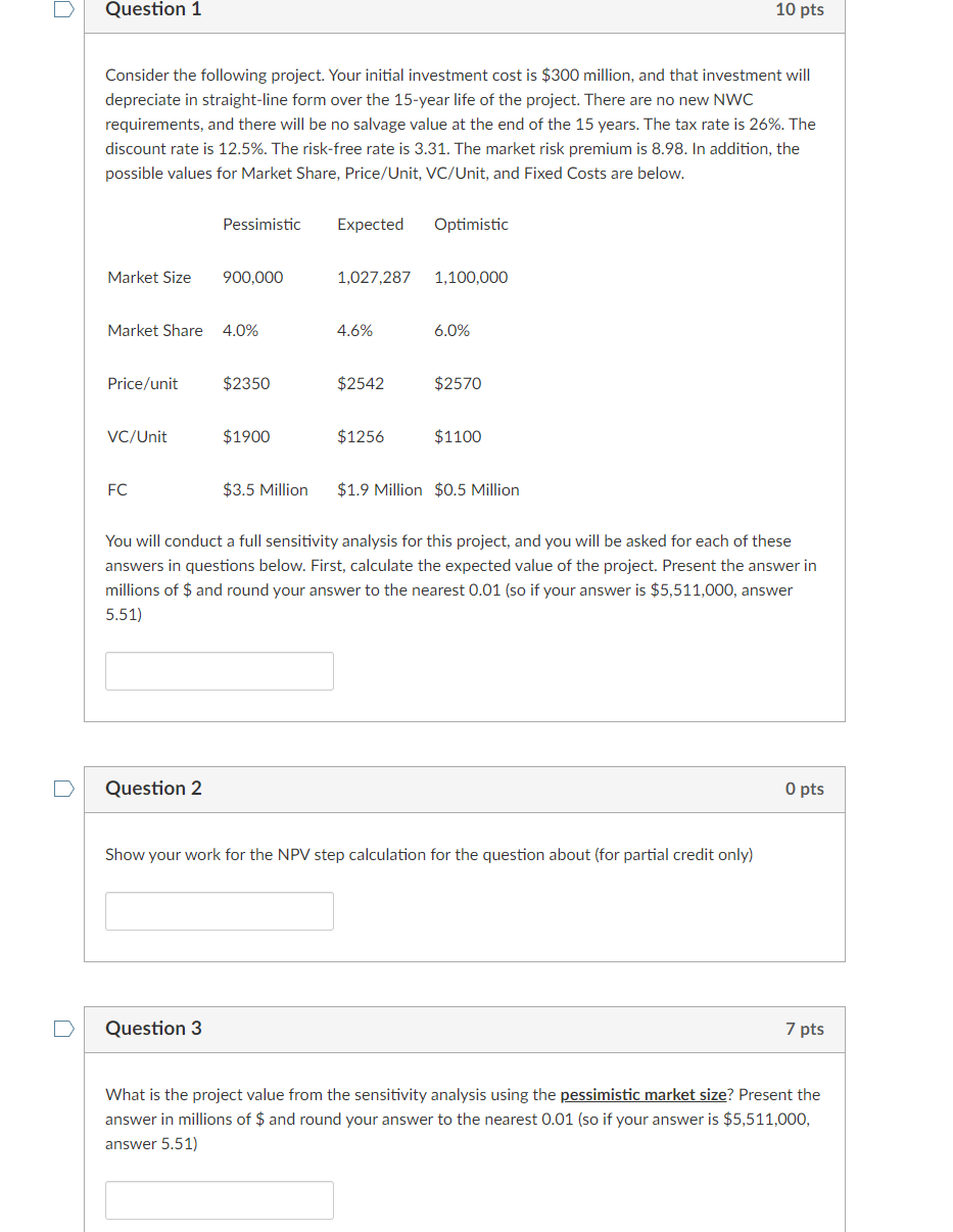 Question 1 10 pts Consider the following project. | Chegg.com