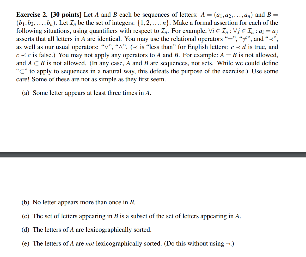 Solved Exercise 2. [30 Points] Let A And B Each Be Sequences | Chegg.com