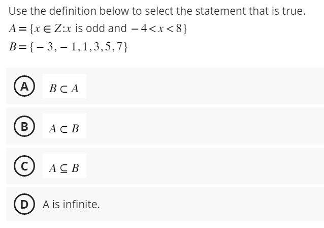 Solved Use The Definition Below To Select The Statement That | Chegg.com