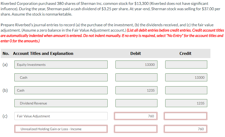 Solved Riverbed Corporation purchased 380 shares of Sherman | Chegg.com