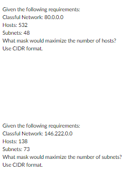 Solved Given the following requirements: Classful Network: | Chegg.com