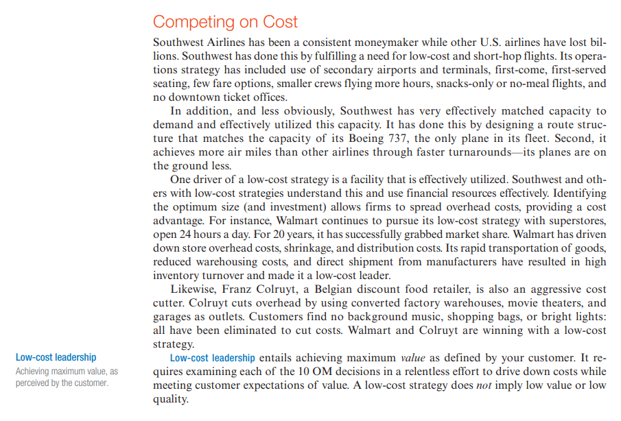 Solved Given the discussion of Southwest Airlines in the | Chegg.com