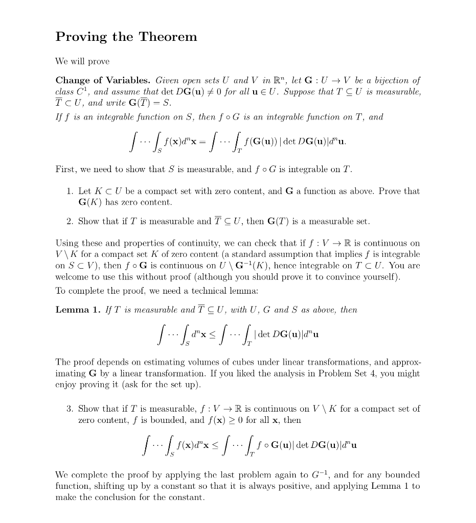 Proving The Theorem We Will Prove Change Of Variab Chegg Com