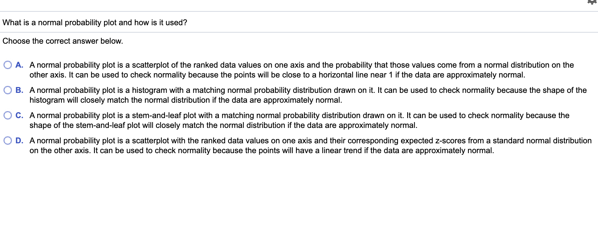 what-is-a-normal-probability-plot-and-how-is-it-used-choose-the-correct