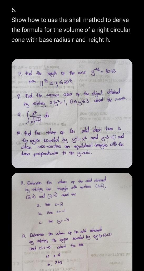 Solved 6. Show how to use the shell method to derive the | Chegg.com