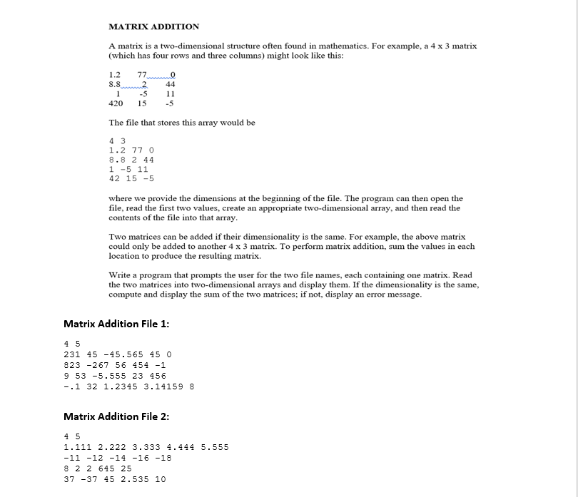 Solved A matrix is a two-dimensional structure often found | Chegg.com
