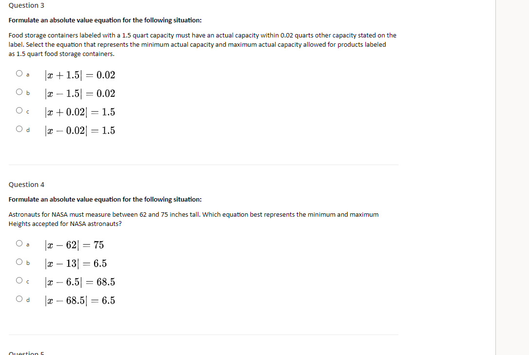 Solved Question 3 Formulate An Absolute Value Equation Fo Chegg Com