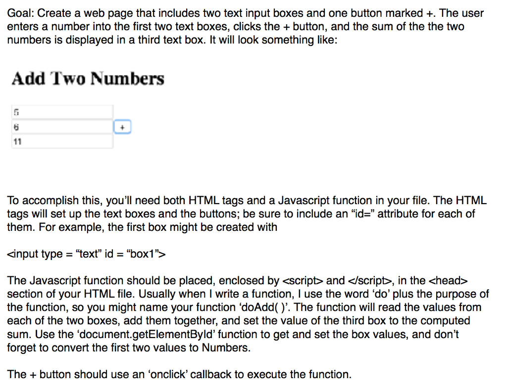 Solved Javascript and HTML, together at last | Chegg.com