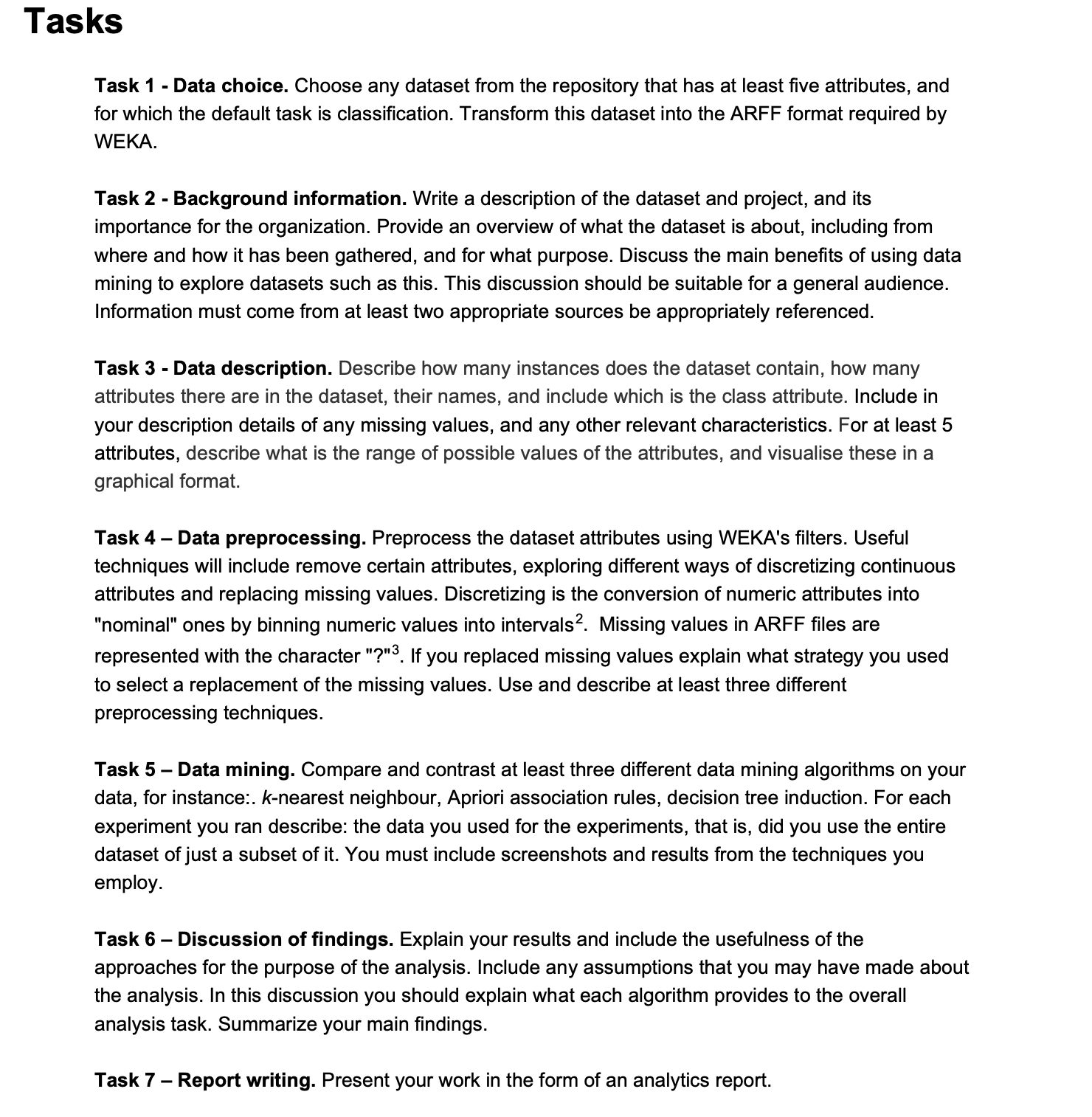 Solved Task 1 - Data choice. Choose any dataset from the | Chegg.com