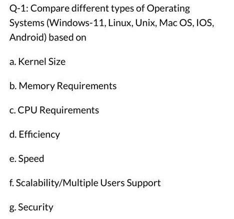 Solved Q-1: Compare different types of Operating Systems | Chegg.com