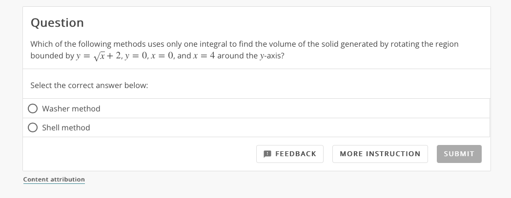 Solved Which of the following methods uses only one integral | Chegg.com