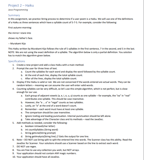 Solved Project 2 - Haiku Java Programming Summary In this | Chegg.com
