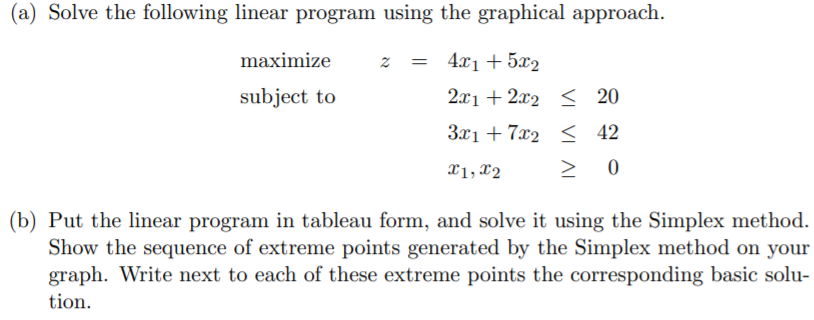 Solved (a) Solve the following linear program using the | Chegg.com