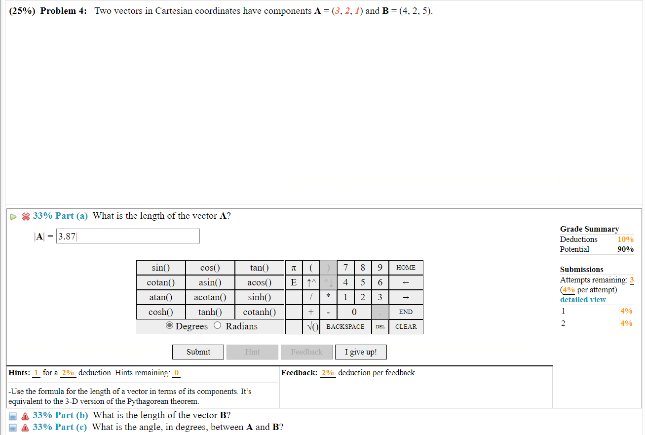 Solved (25\%) Problem 4: Two vectors in Cartesian | Chegg.com